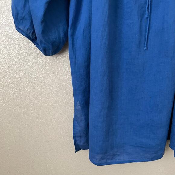 Lauren Ralph Lauren Top Womens 3X BlueLinen Floral Embroidered Tunic Boho - Picture 5 of 11